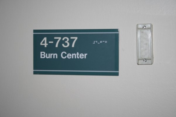 Burn center sign