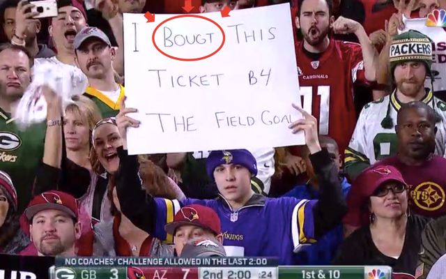 Fan Misspelled Sign Bought Bougt Cardinals Packers