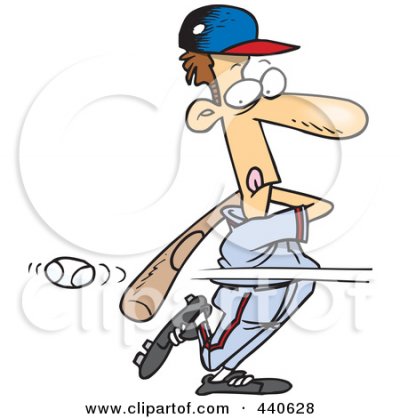 Stration of a cartoon baseball batter striking out