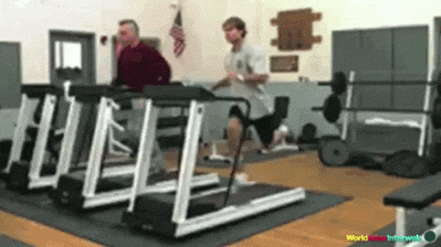 Treadmill fail into weights