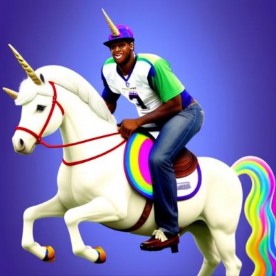 Geno riding unicorn