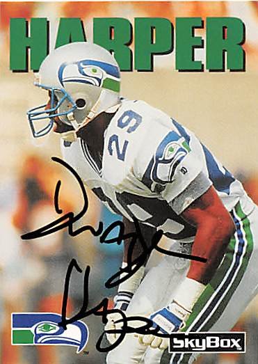 Dwayne harper autographed football card seattle seahawks 1992 skybox number 146 ss2 p 10454637